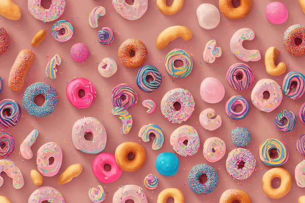 Illustration Donuts Rangées Couleurs Saveurs Savoureuses Fond Créatif Bonbons Bonbons — Photo