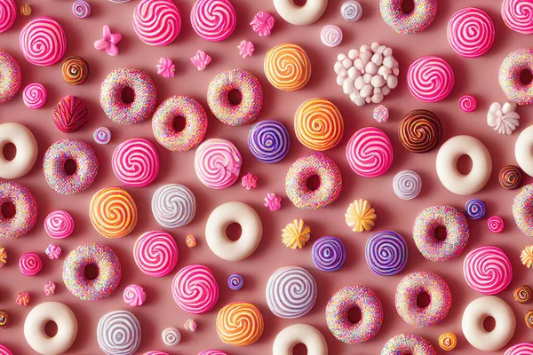 Illustration Donuts Rows Colors Tasty Flavors Creative Background Sweets Candies — Stock Photo, Image