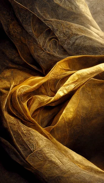 具有漂亮褶皱 精美装饰或巴洛克图案的金色面料 用于创意设计背景 面料褶皱 — 图库照片
