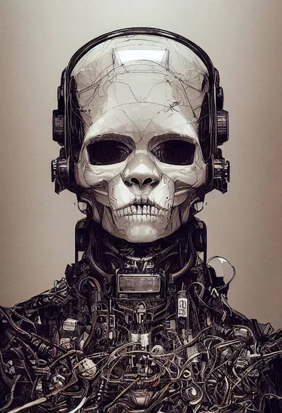 Cyborg Robotic Head Robot Skull Engineering Mechanical Parts Future Image — Stock Photo, Image