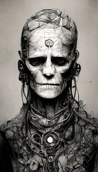 Cyborg Robotic Head Robot Skull Engineering Mechanical Parts Future Image — Stock Photo, Image