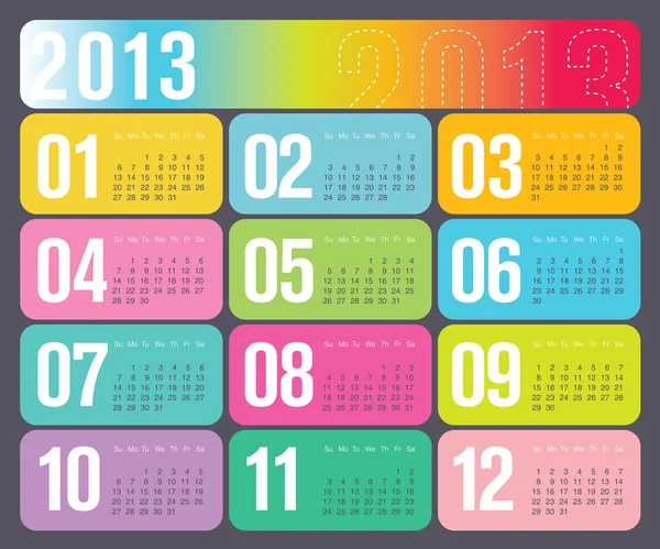 Yearly 2013 Calendar — Stock Vector