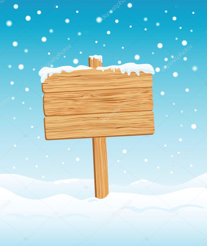 Blank Wooden Sign in Winter