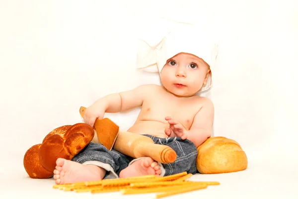 Pequeno chef bebê isolado no branco — Fotografia de Stock