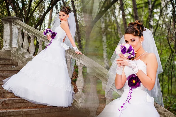 Ritratto di una giovane sposa con bella acconciatura da sposa — Foto Stock