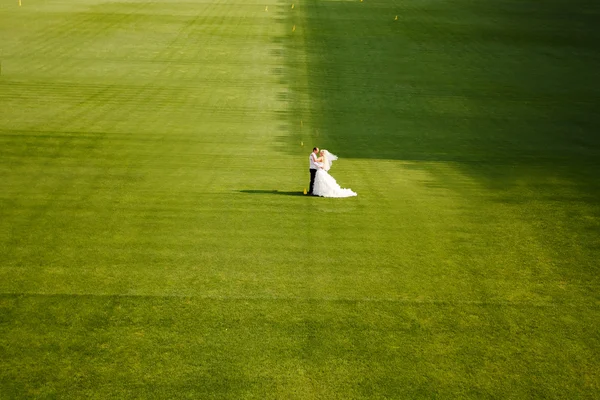 绿色的草坪上新郎和新娘 — 图库照片