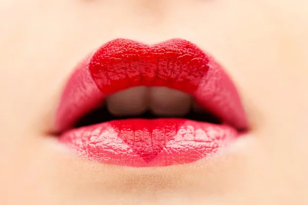 Valentine Heart Kiss on the Lips. Makeup. Beauty Sexy Lips with Heart Shape paint. Valentines Day. Beautiful Love Make-up — Stock Photo, Image