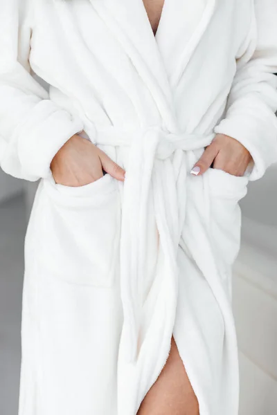 Young Healthy Serene Woman Girl Relaxing Bathrobe Spa Towel Having — Stock Photo, Image