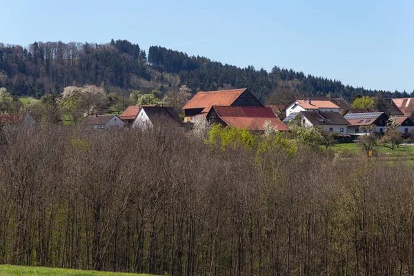 Aldeia Rural Natureza Paisagem Alemã Primavera Tarde Ensolarada — Fotografia de Stock