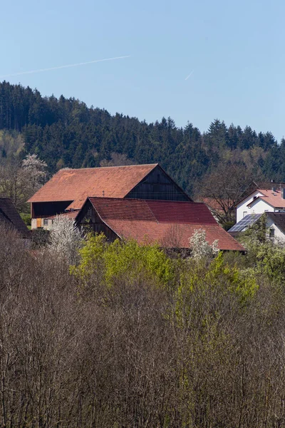 Countryside Village Nature German Landscape Springtime Sunny Afternoon — 스톡 사진