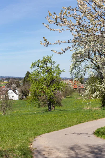 Dorf Und Natur Deutscher Landschaft Frühlingshaften Sonnigen Nachmittag — Stockfoto