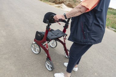 Güney Almanya 'da yaz kırsalında Rollator kullanan bir bayan. 
