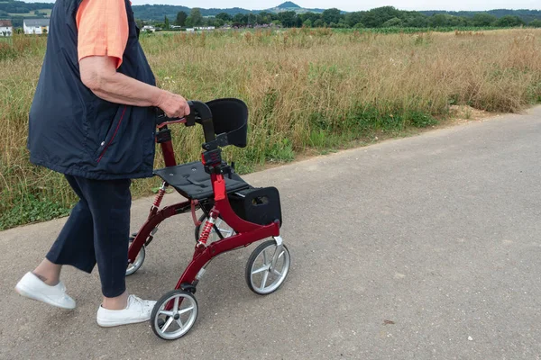 Lady Rollator South Germany Summertime Countryside — Stockfoto