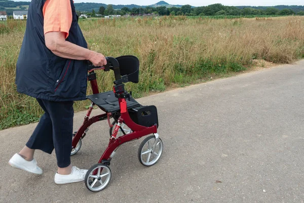 Dam Med Rollator Södra Tyskland Många Sommar Landsbygd — Stockfoto