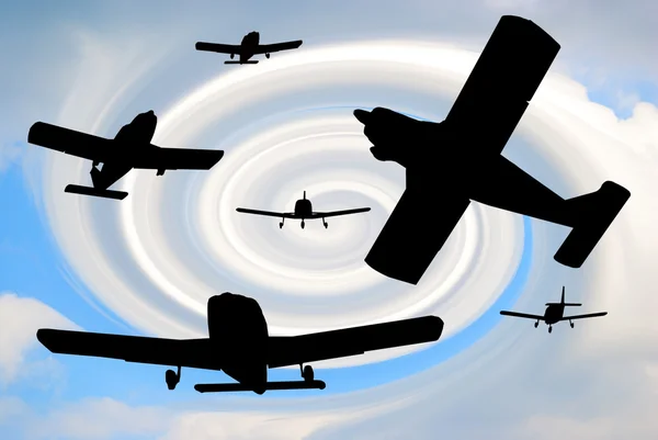 Silhouettes of aircraft — Stock Photo, Image