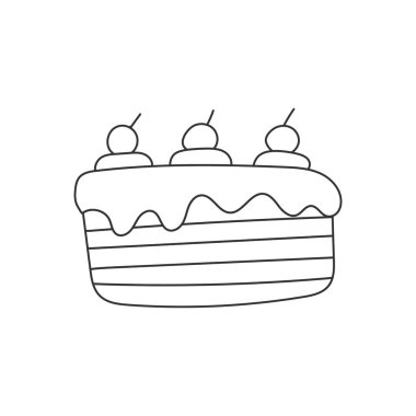 Kirazlı doğum günü pastası, el çizimi.