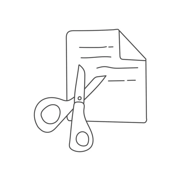 Ilustração Desenhada Mão Papel Documento Pequenas Tesouras Adequadas Para Livros — Vetor de Stock