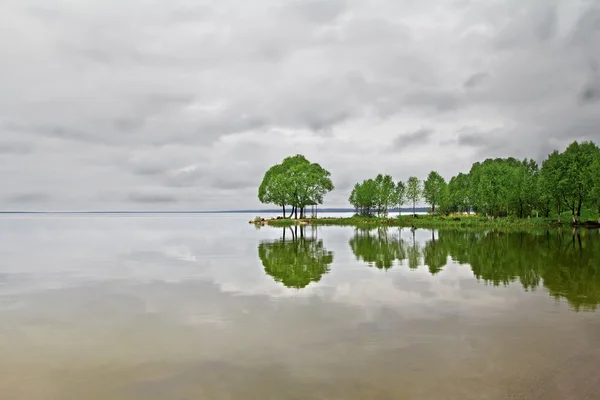 lake yüzey bulutlu gökyüzü altında yeşil ağaçların yansıması
