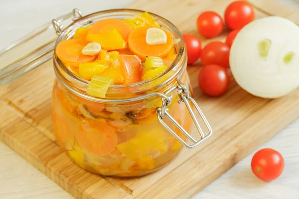 Vegetables stew in the jar — Stock Photo, Image