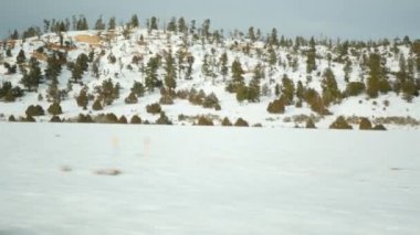 Amerika 'da Zion' dan Bryce Kanyonu 'na, Utah' ta araba sürerken. Otostop çekerek Amerika 'ya, 89. Otoyol' dan Dixie Ormanı 'na. Kış yerel yolculuğu, sakin atmosfer ve kar dağları. Arabadan görüntüle