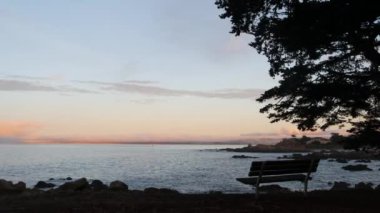 Okyanus sahili ve deniz dalgaları, California sahili. Sahil kıyısı boş bank.