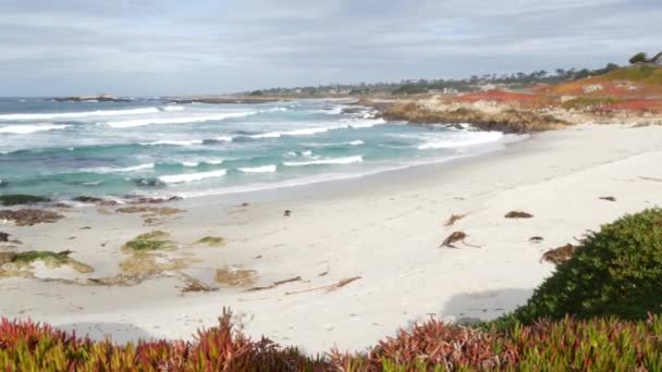 17-mils bilresa, Monterey, Kalifornien. Fastigheter i förorter, hus vid havskusten — Stockvideo