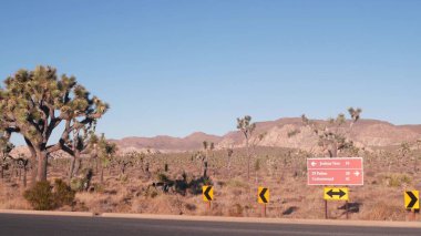 Kaliforniya 'da kavşak, kavşak tabelası. Joshua Tree Çölü vahşi doğası