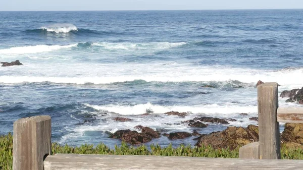17-mile drive, Monterey, California. Rocky craggy ocean coast, waves. Succulents