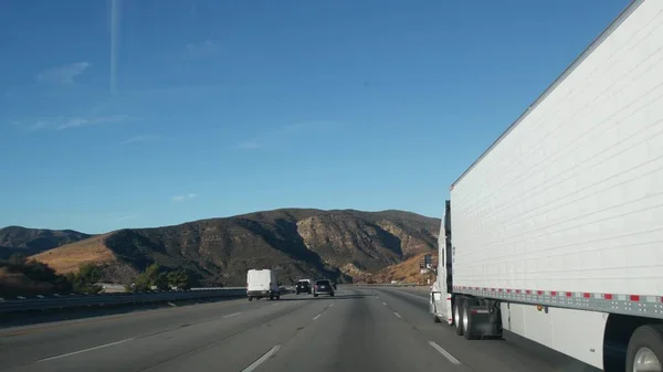 Lorry truck or trailer, freight container cargo transportation. USA highway road