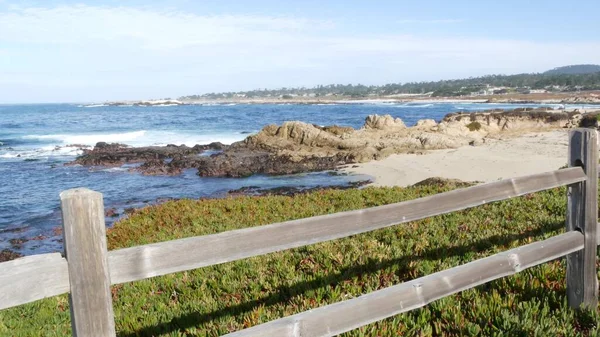 17 mijl rijden, Monterey, Californië. Rotsachtige grillige oceaankust, golven. Succulenten — Stockfoto