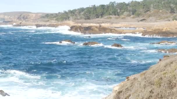 悬崖岩，海滩，洛沃斯角，加利福尼亚海岸。波涛汹涌. — 图库视频影像