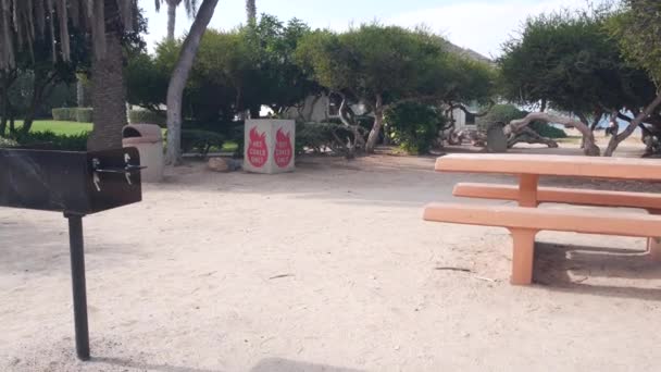 Picknickplaats in park, Californië Verenigde Staten. Recreatieplaats voor barbecue. Warmtekolen. — Stockvideo