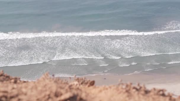 Prudký útes nebo útes, pobřeží Kalifornie, Torrey Pines. Mořské vlny oceánu shora — Stock video
