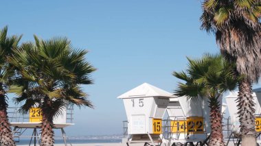 Cankurtaran standı ve palmiye ağacı, Kaliforniya sahillerinde sörf yapmak için can kurtaran kulesi..
