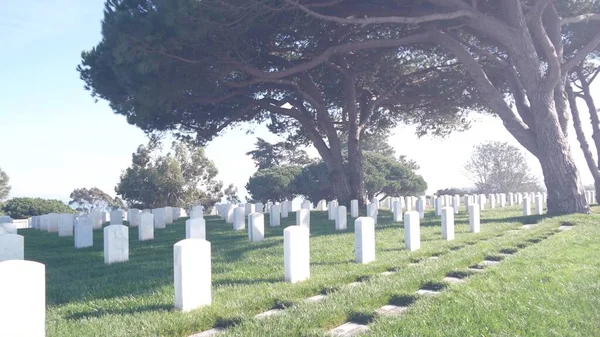 Grafstenen op Amerikaanse militaire nationale begraafplaats, kerkhof in de VS. — Stockfoto