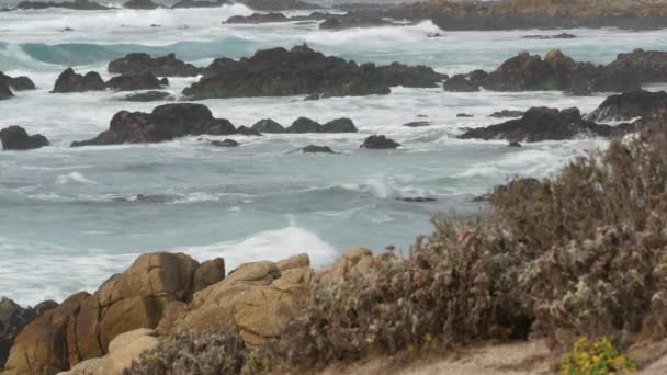 岩に衝突する海の波モントレーカリフォルニア — ストック動画