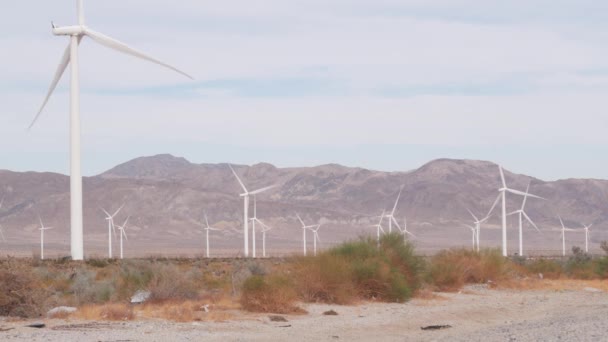 風力発電所、風力発電所の風車。アメリカの砂漠の風力発電所. — ストック動画