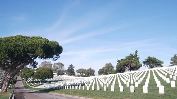 Grafstenen op Amerikaanse militaire nationale begraafplaats, kerkhof in de VS. — Stockfoto