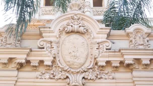 Spanish colonial revival architecture, baroque or rococo, Balboa Park, San Diego — Stock Video