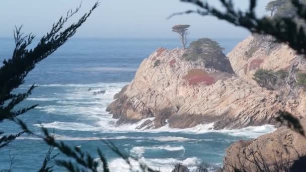 悬崖岩，海滩，洛沃斯角，加利福尼亚海岸。波涛汹涌. — 图库视频影像