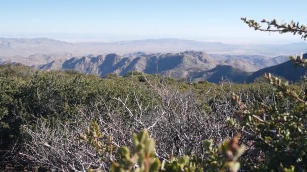 Hory a kopce, pouštní údolí, Kalifornská divočina, USA turistika. — Stock video