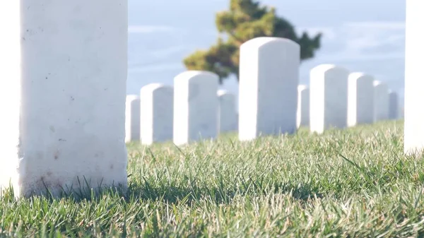 アメリカ軍記念墓地 アメリカの墓地の墓 墓石や墓石や緑の芝生 武装勢力の兵士の尊重と名誉 退役軍人と追悼の日 — ストック写真