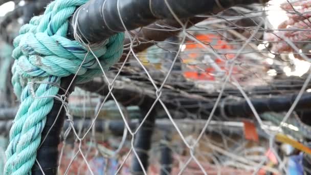 Traps Ropes Cages Pier Commercial Dock Fishing Industry Monterey California — Stock Video