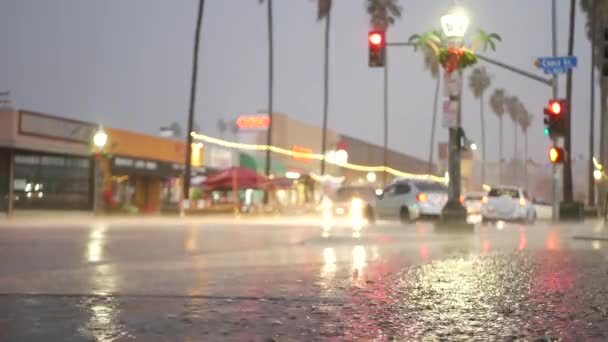 Cars Lights Reflection Road Rainy Weather Rain Drops Wet Asphalt — Stock Video