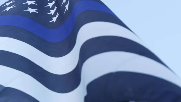 Bandeira Monocromática Branca Preta Americana Com Listra Azul Linha Suporte — Fotografia de Stock