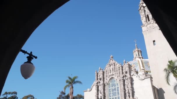 Španělská Koloniální Obnovovací Architektura Balboa Parku San Diego Kalifornie Usa — Stock video
