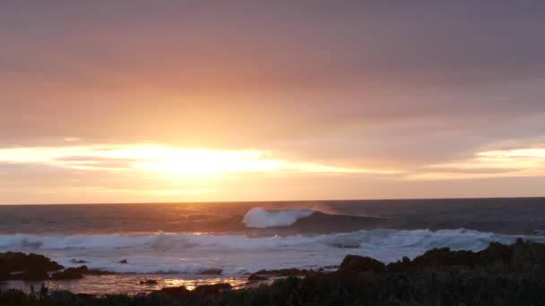 Rocky Escarpada Costa Del Océano Pacífico Olas Agua Mar Estrellándose — Vídeo de stock