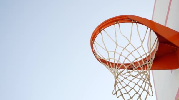 Basketball Court Outdoors Orange Hoop White Net Backboard Basket Ball — Stock Video