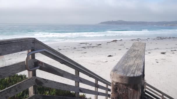 Okyanus Kumlu Plajı Carmel Monterey Doğa Kaliforniya Kıyısı Abd Büyük — Stok video