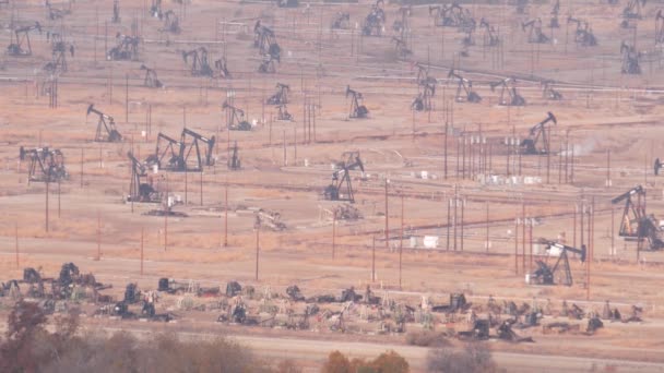 Poços Com Macacos Bomba Campo Petróleo Califórnia Eua Equipamentos Para — Vídeo de Stock
